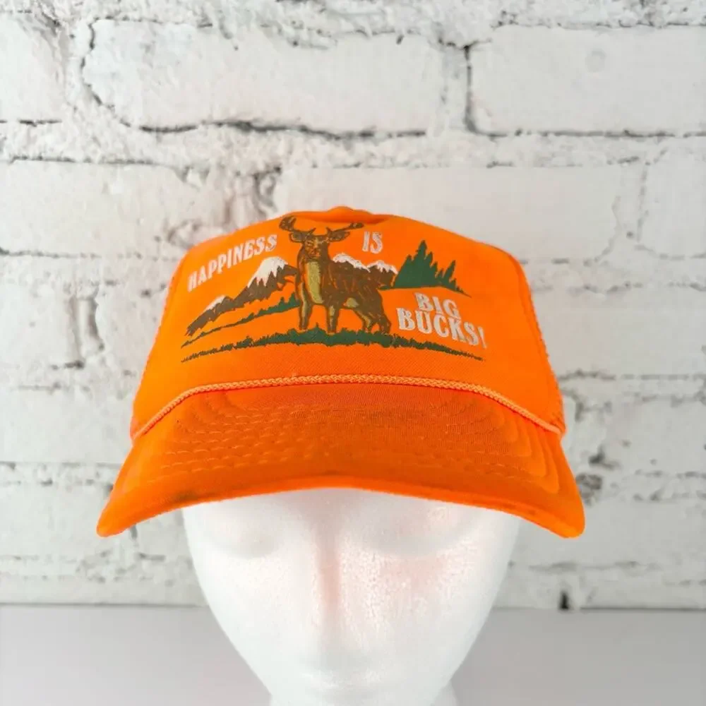Vintage Happiness Is Big Bucks Orange Snapback Hat